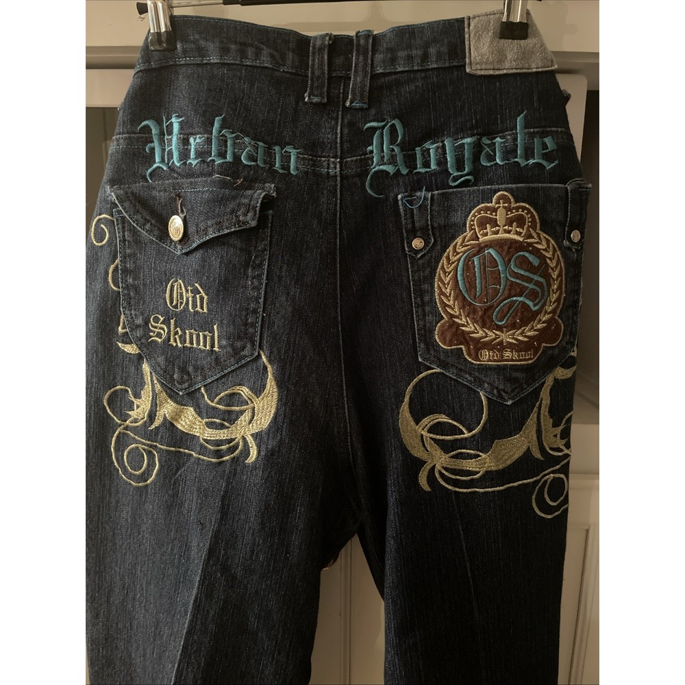 OLD SKOOL JEANS Womens Embroidered Sz 16 34X24.5 Capri